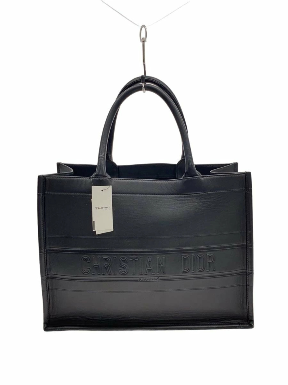 Christian Dior Book Tote Bag Leather Black near handle